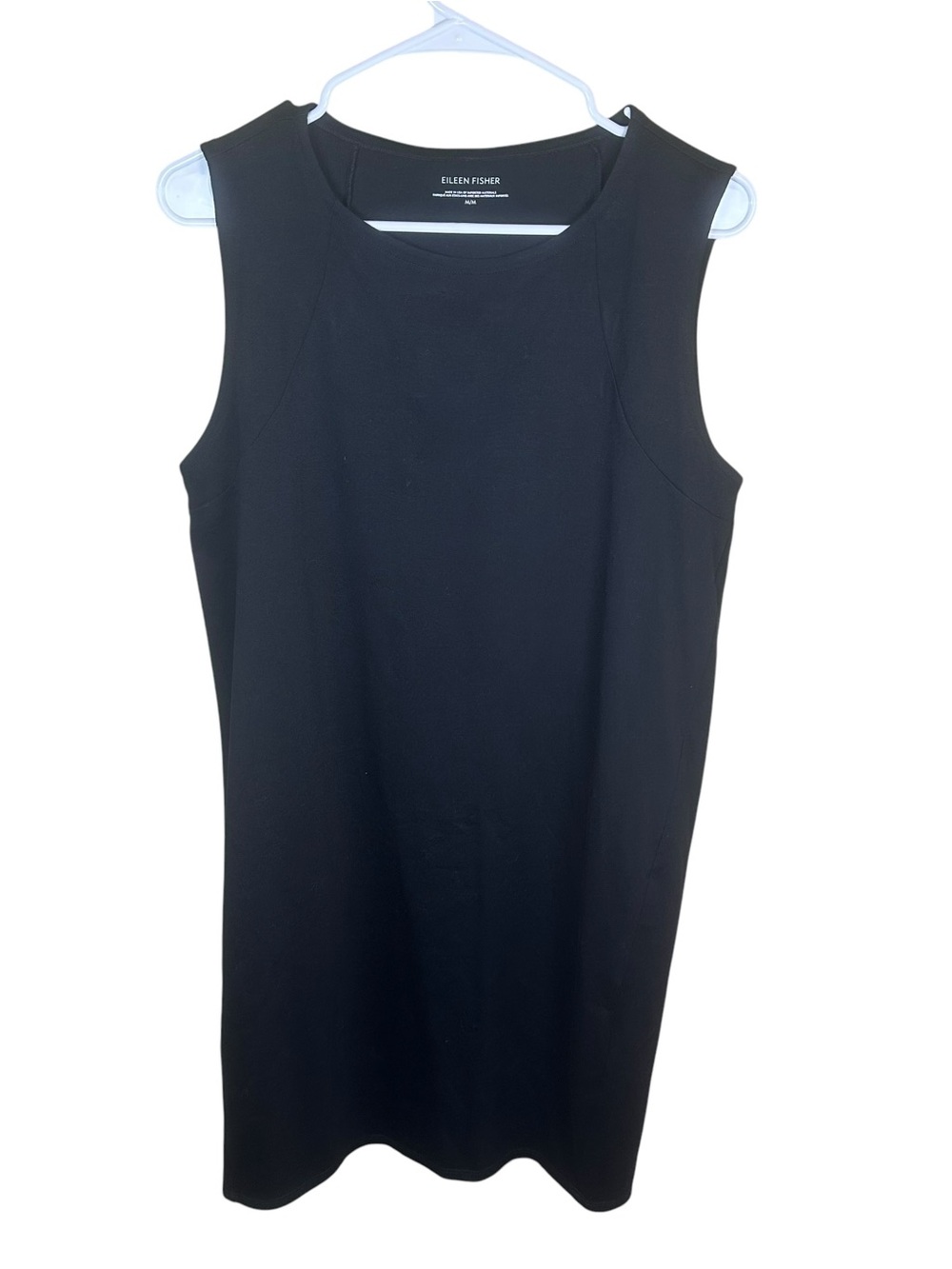 Eileen Fisher Organic Cotton Sleeveless Crewneck Dress Black Career Minimalist M